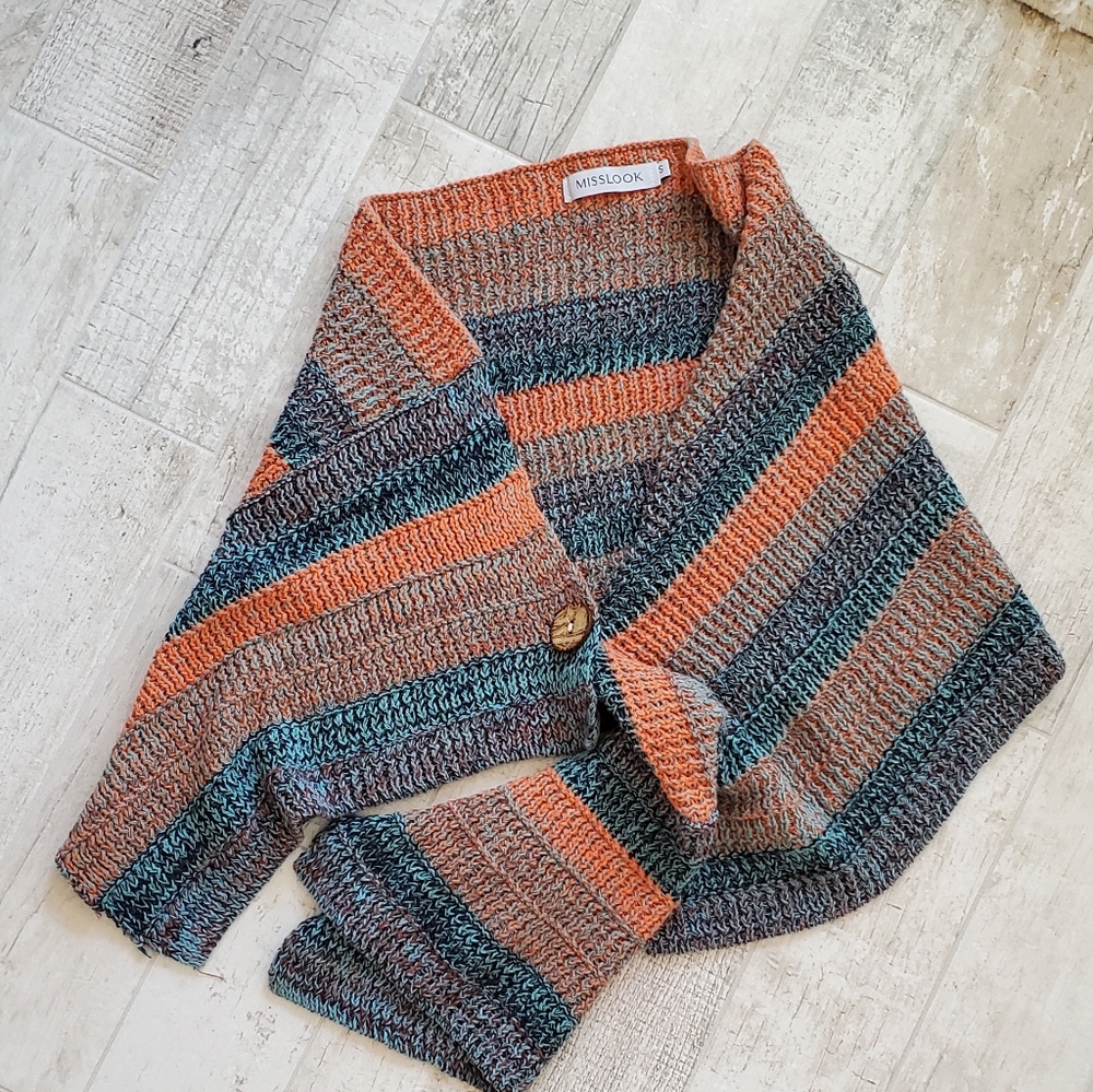 NEW MissLook Small Shawl Scarf Blue Orange - Picture 1 of 4